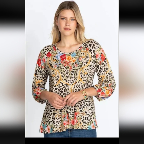 Johnny Was Cheetah Puff Sleeve Top, Size XL - Picture 10 of 11